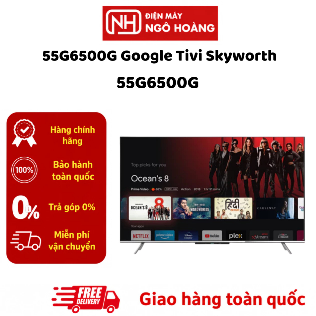 55G6500G - Google Tivi Skyworth 4K UHD 55 Inch 55G6500G Chính Hãng