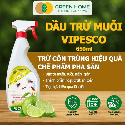 Dầu Trừ Muỗi Vipesco GreenHome, Chai 650Ml, Đặc Trị Muỗi, Kiến, Gián Nhanh Chóng,Hiệu Quả Và An Toàn