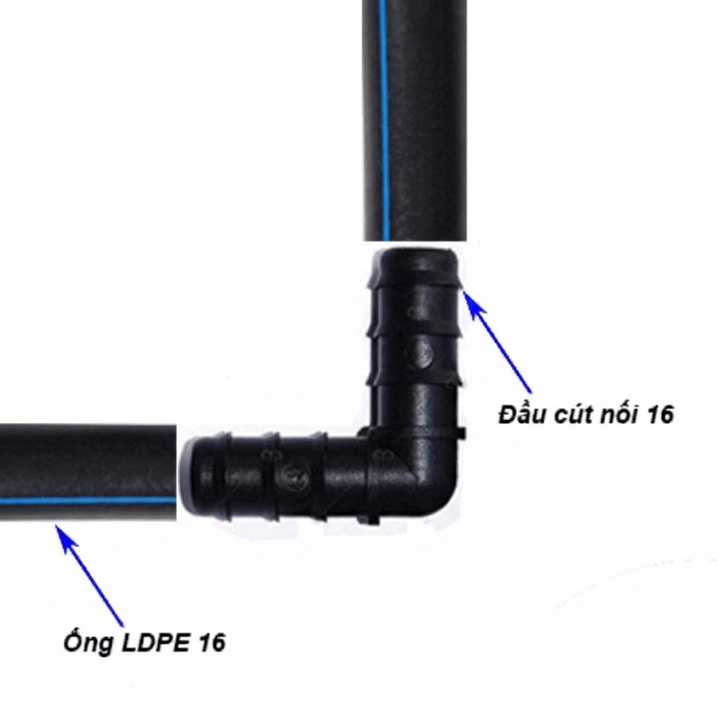Co góc nối ống tưới LDPE 16mm Dùng cho hệ thống tưới nhỏ giọt /phun sương, góc nối 16mm, góc 16mm