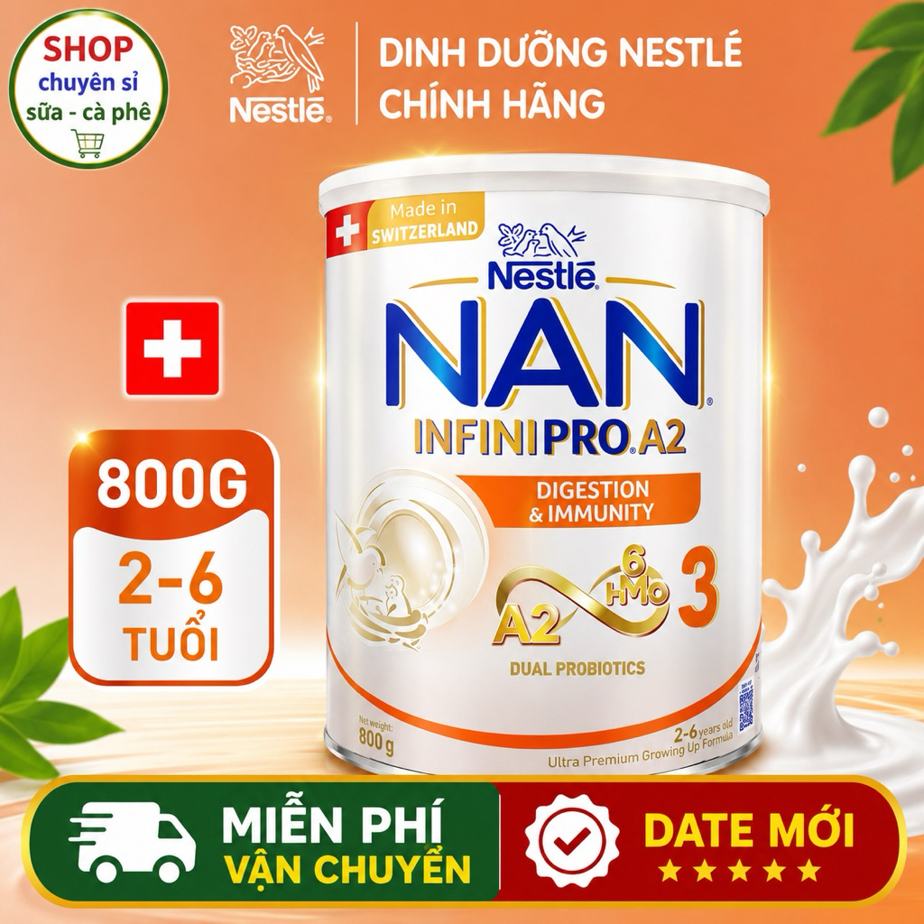 Sữa Bột Nan INFINIPRO A2 Số 3 800Gram 6HMO Cao Cấp Bé Từ 2 tuổi- 6 Tuổi