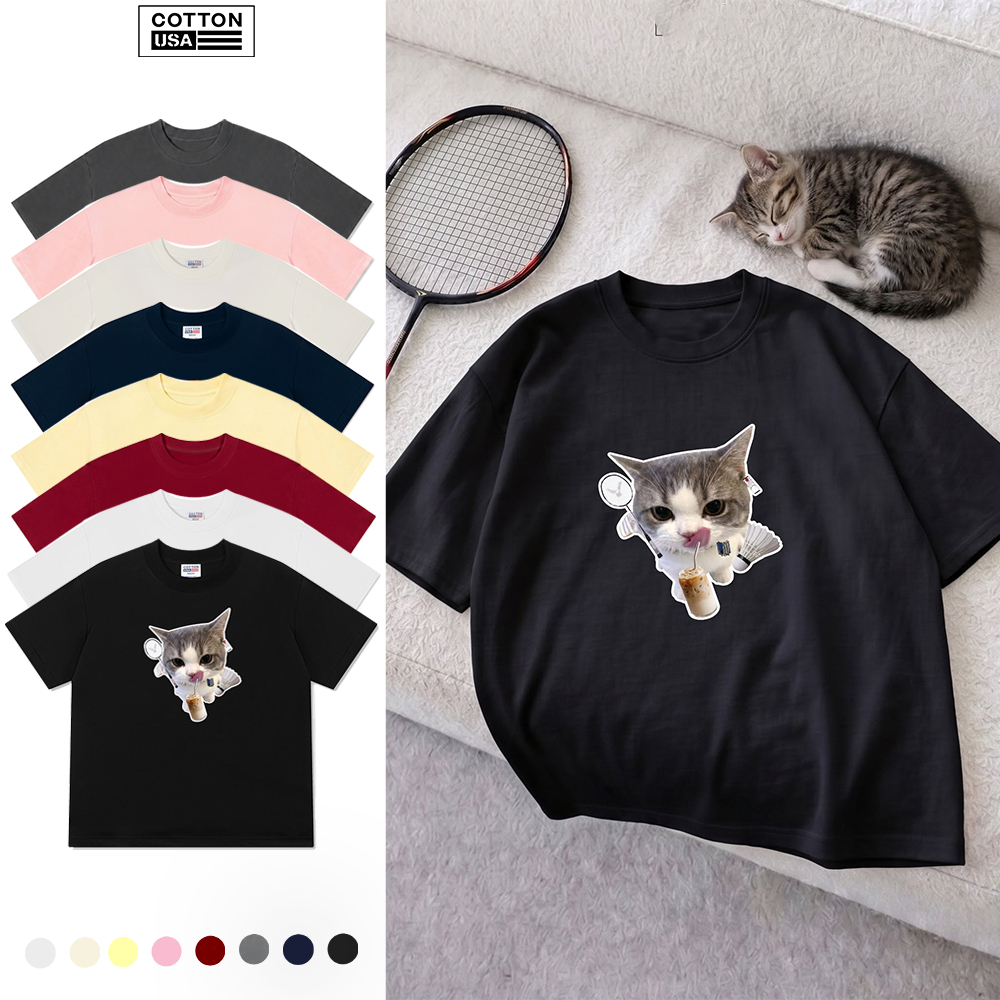 Áo Thun Relaxed Fit CottonUSA Vietnam "Badminton Cute Cat" -PT0152PT