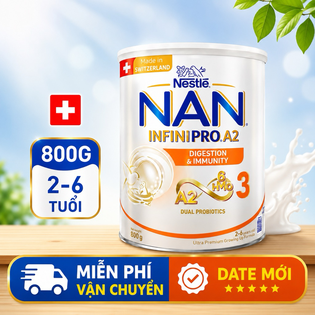 Sữa Bột Nan IFINIPRO A2 Số 3 800gram Đạm Quí A2 5HMO Giúp Bé Phát Triển  2-6 Tuổi (DATE MỚI _ CHÍNH 