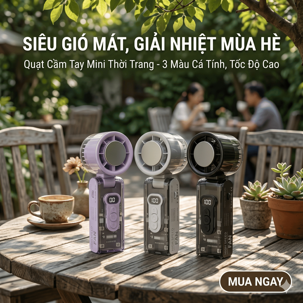 Quạt Mini Cầm Tay Đeo Cổ Gập Gọn NGUYÊN PHÁT, Quạt Fc8 Tích Hợp Sò Lạnh Với Pin 4000Mah