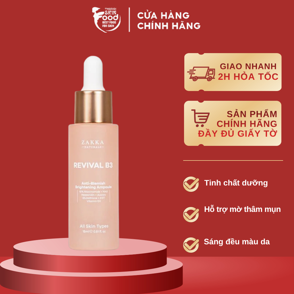 Serum Zakka Naturals Hỗ Trợ Mờ Thâm Mụn, Sáng Đều Màu Da Revival B3 Anti-Blemish and Brightening Amp