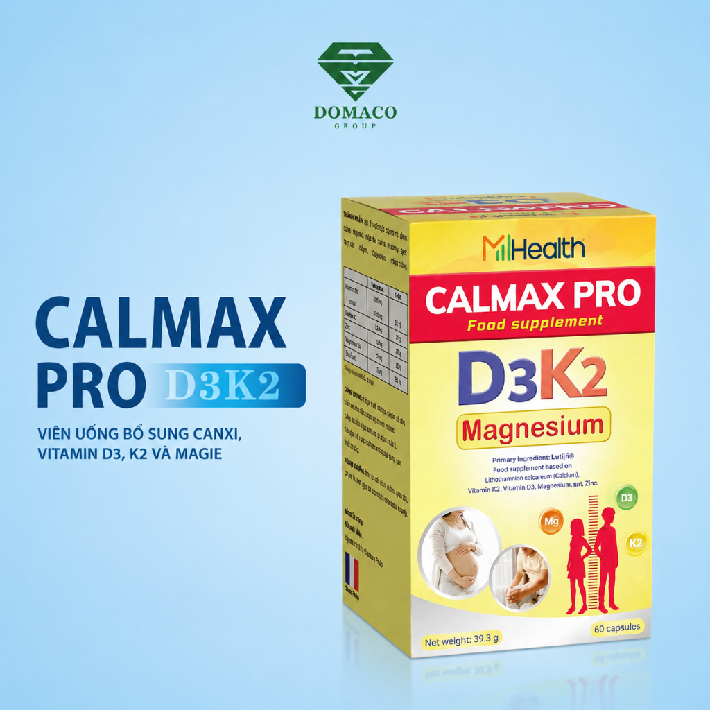 CALMAX PRO D3K2 Magnesium - Canxi Tảo Biển Lithothamne, Bổ Sung D3 K2 MK7, Chắc Xương Khỏe Răng