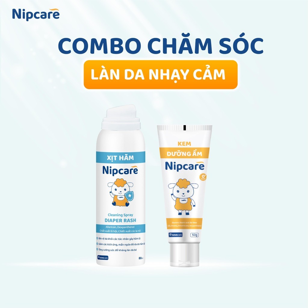 Combo xịt hăm + kem dưỡng ẩm Nipcare 60g- thay bỉm chống hăm và dưỡng ẩm cho bé