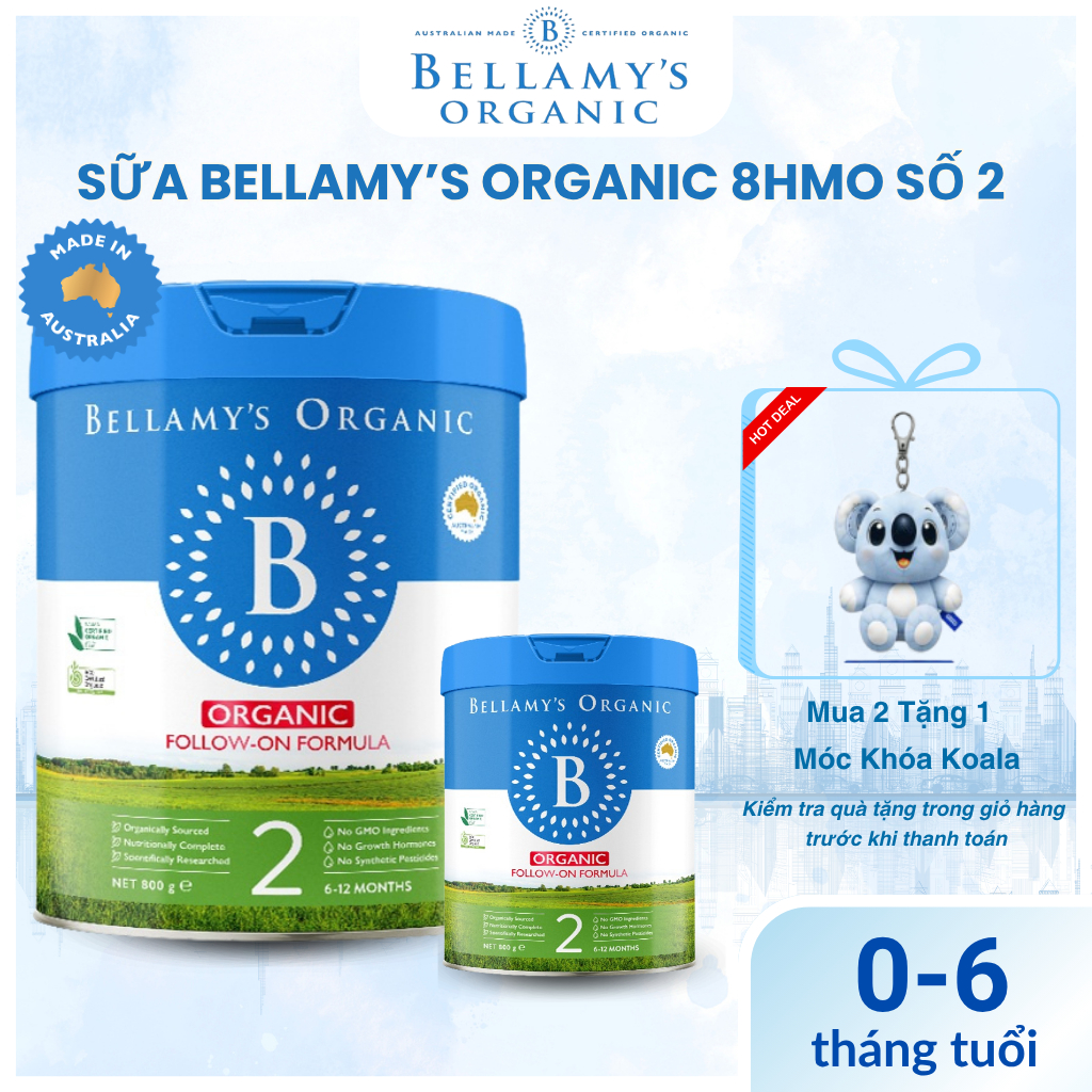 Combo 2 Lon Sữa Bellamy Organic  8HMO Số 2 -Hỗ Trợ Miễn Dịch & Tiêu Hoá- BELLAMY'S ORGANIC