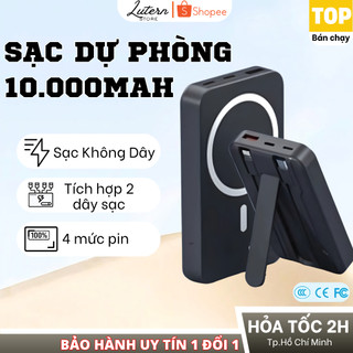 Sạc dự phòng không dây 10.000mAh, sạc nhanh từ tính - Hít nam châm mạnh mẽ - Có kèm 2 dây sạc