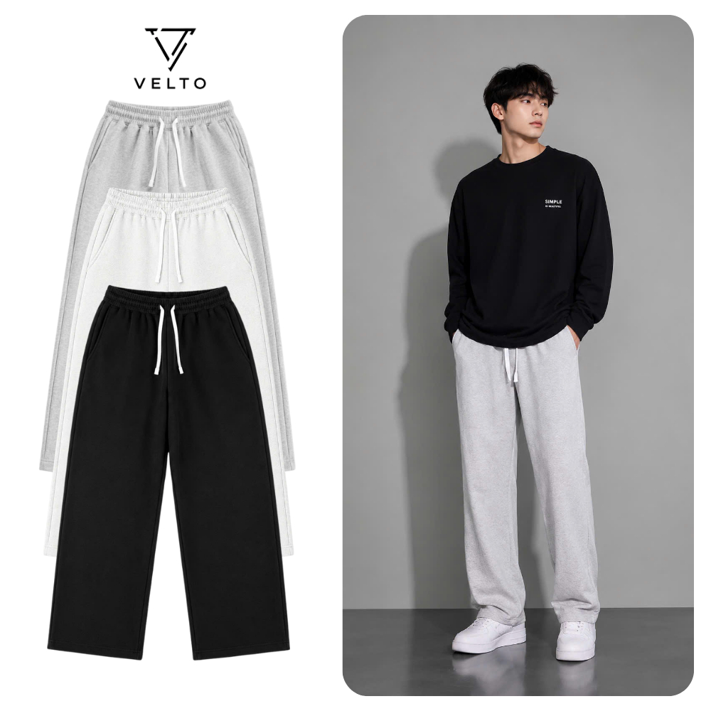 Quần Nỉ 2 Da Ống Suông VELTO STORE Nam, Vải Dày Mịn, Phong Cách Menswear HS89