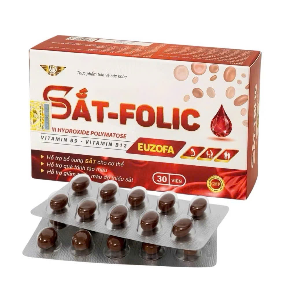 Viên Uống Sắt Folic EUZOFA Bổ Sung Sắt, Vitamin B9 B12 Hỗ Trợ Tạo Máu, Giảm Nguy Cơ Thiếu Máu Do Thi