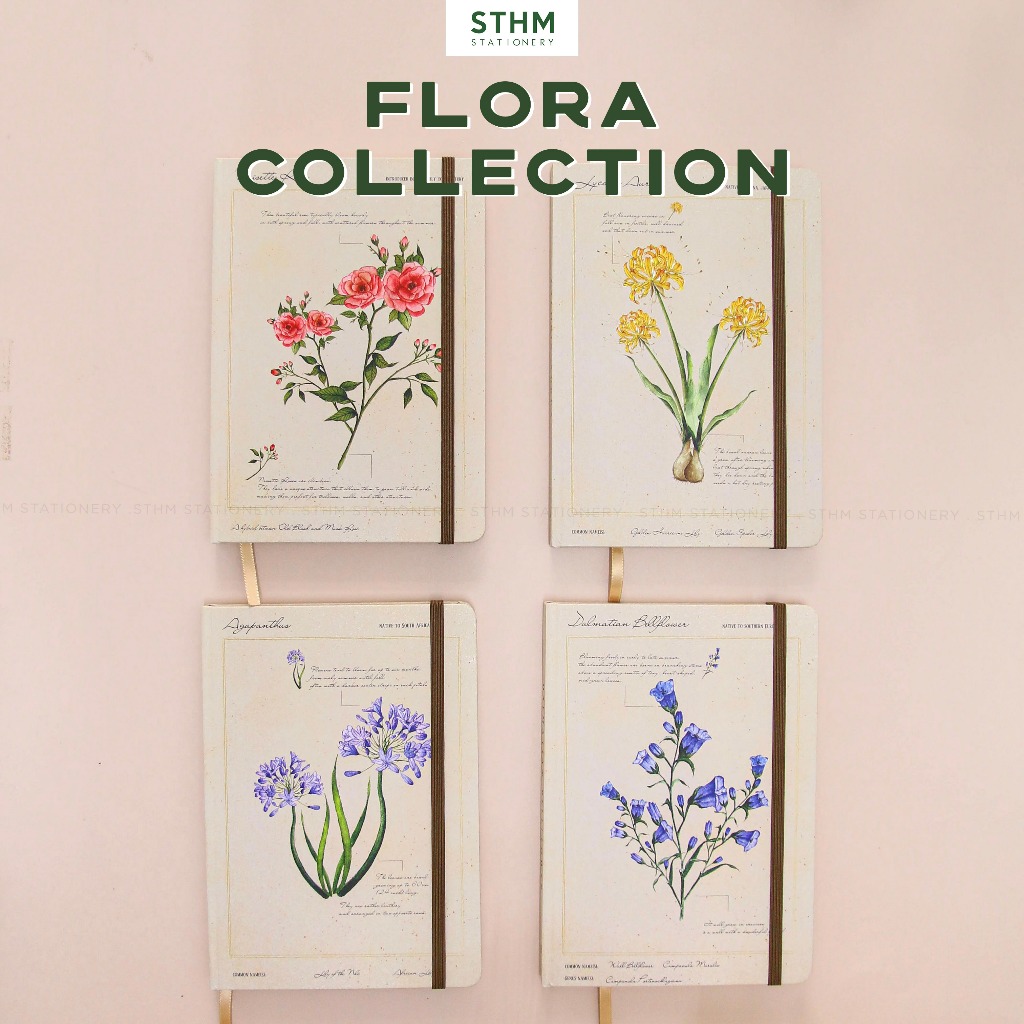 [STHM MALL] Sổ tay in tranh Flora collection STHM stationery bìa cứng 160 trang,Sổ tay ghi chép giấy