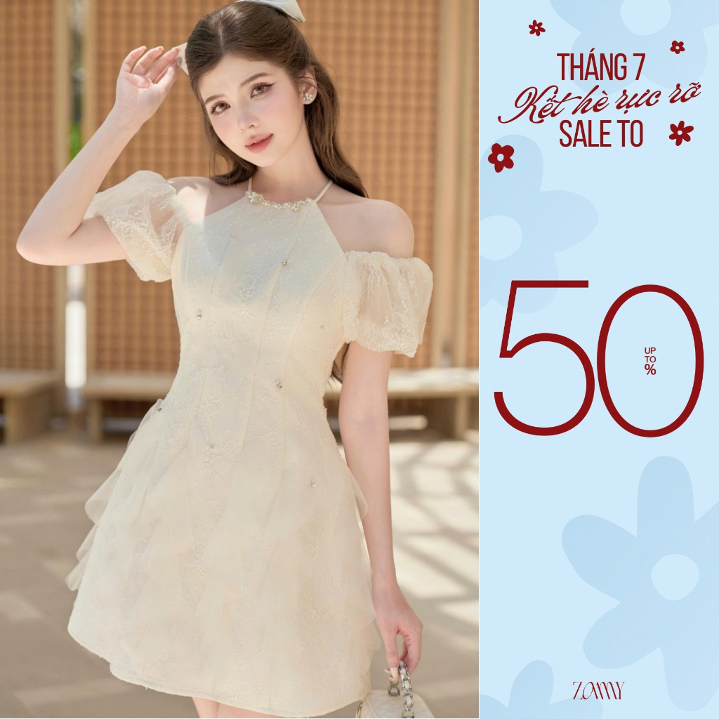 ZAMY SHOP – Váy Zen Lưới Cổ Yếm VN17-T3-25 Tay Trễ Vai Bo Chun