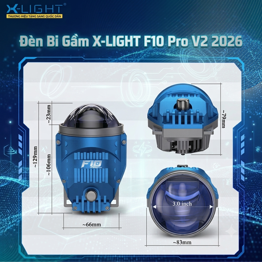 Đèn Bi Gầm X-LIGHT F10 PRO V2 65W Chính Hãng Siêu Sáng Cos Mạnh, Bi LED Nâng Cấp Đèn Xe Hơi BH 2 Năm