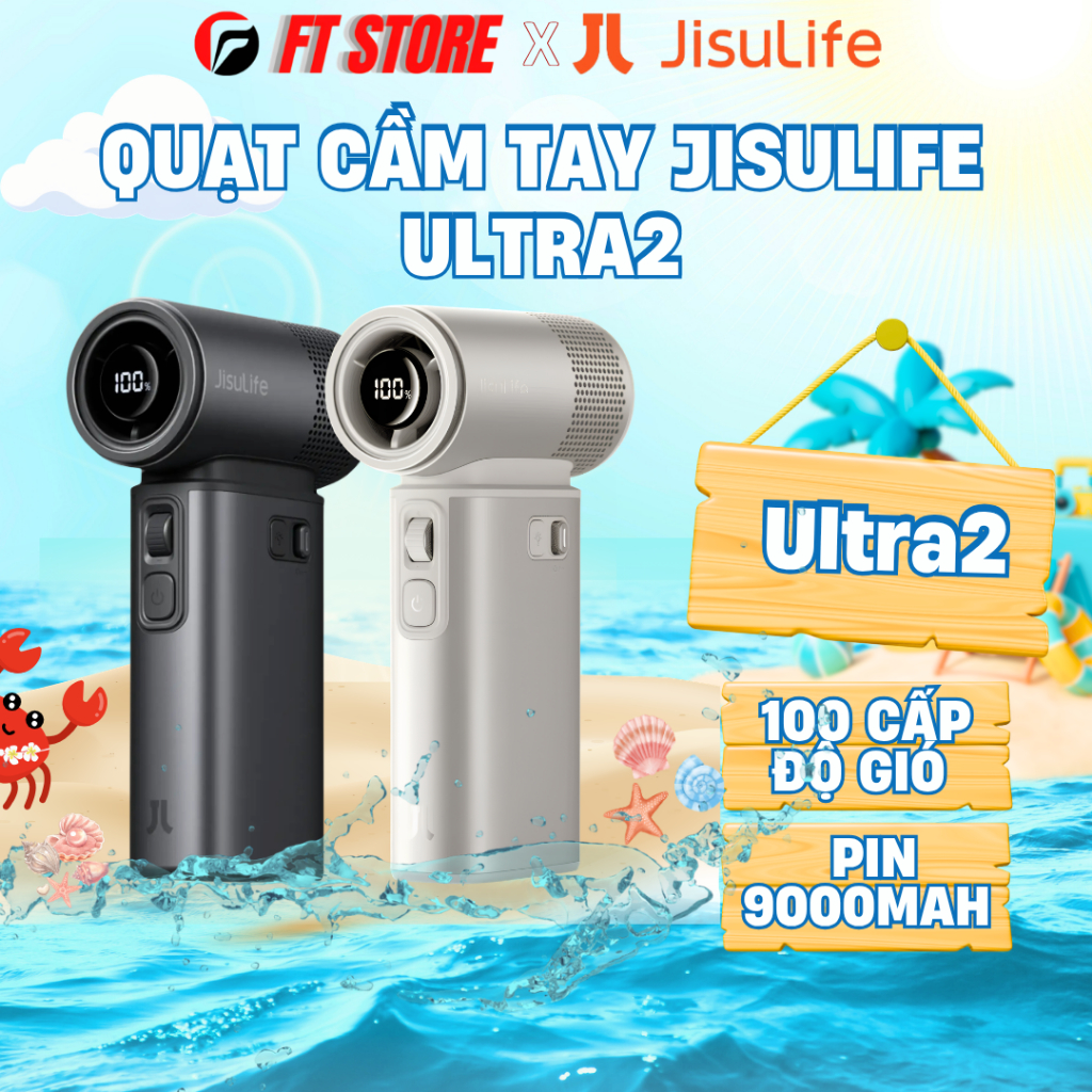 Quạt cầm tay đa năng Jisulife ULTRA 2, tích hợp sạc dự phòng, đèn pin soi sáng tiện lợi du lịch