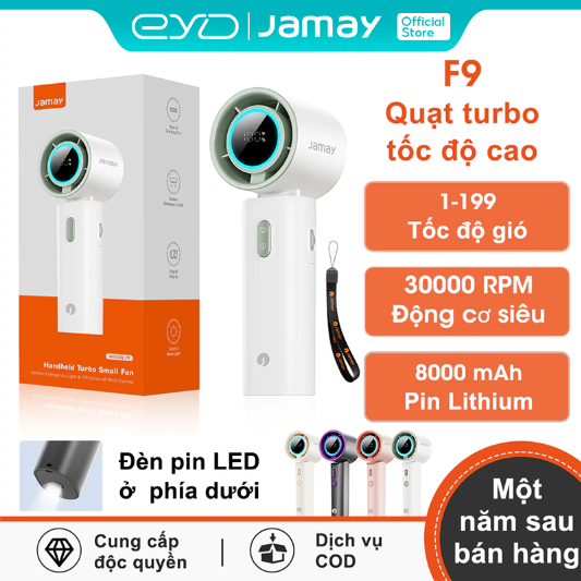 JAMAY F9 Quạt cầm tay đa năng 8000aMh tuổi thọ cao 30000vòng/phút tản nhiệt nhanh Màn hình kỹ thuật 