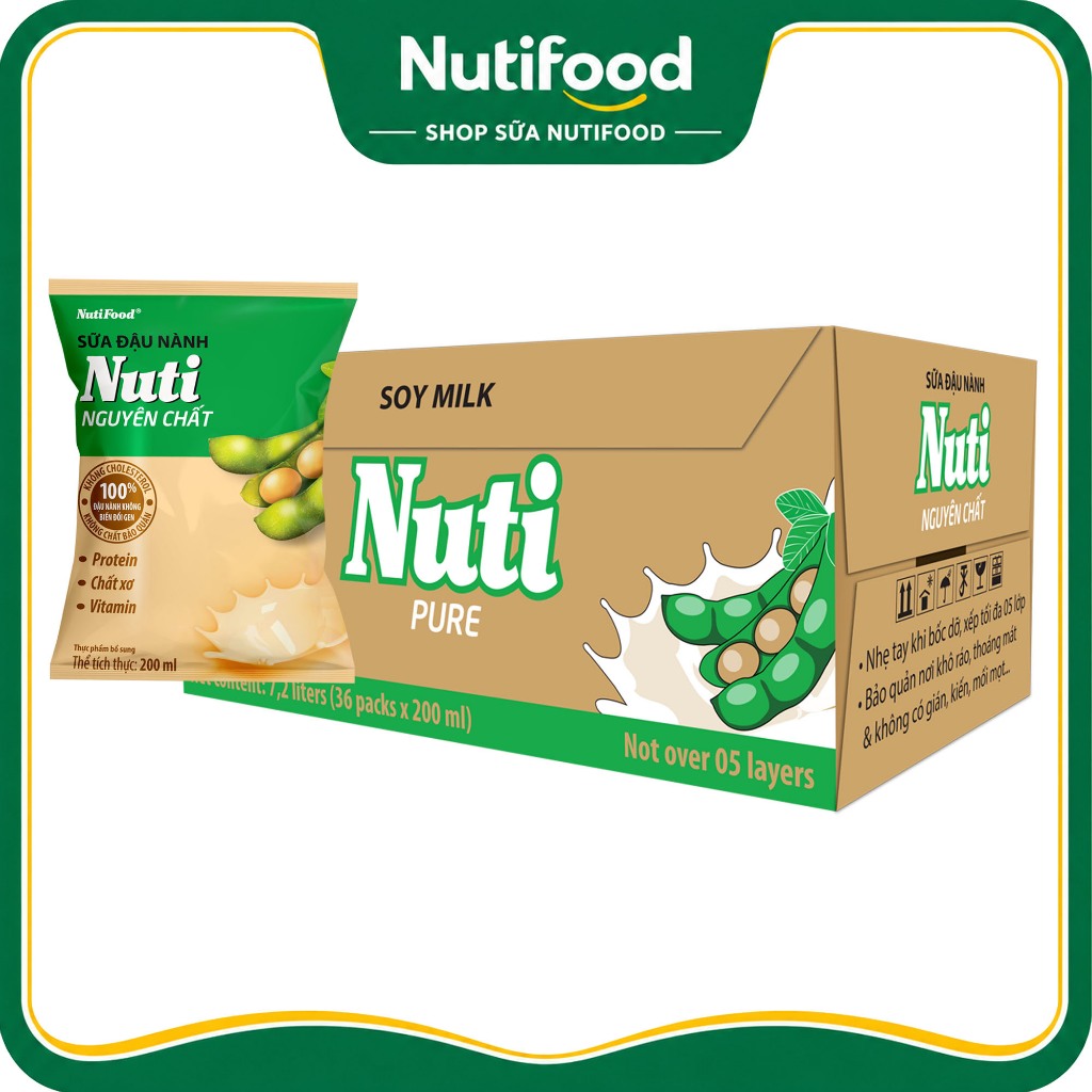 Thùng 36 Hộp/ Bịch 200mL Sữa Đậu Nành Nguyên Chất/ Canxi Nuti - NUTIFOOD SHOP
