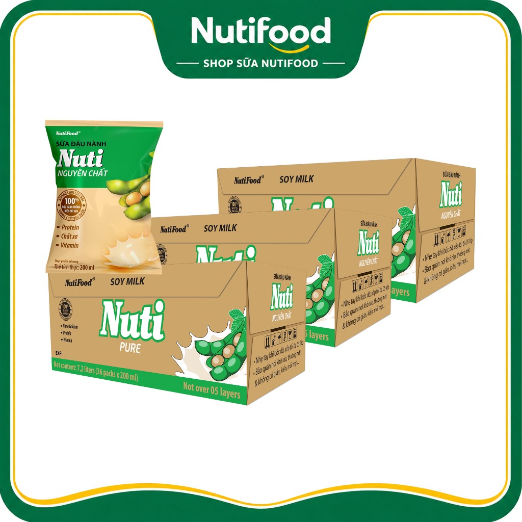(HỎA TỐC 4H HCM) COMBO 03 THÙNG/108 BỊCH 200ML SỮA ĐẠU NÀNH NGUYÊN CHẤT/ CANXI - SHOP SỮA NUTIFOOD