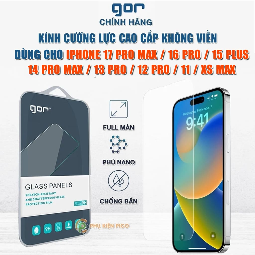 Kính cường lực Iphone 17 Pro Max / 17 Air / 16 Pro Max / 15 Pro Max / 14 Pro / 13 Pro trong suốt ful