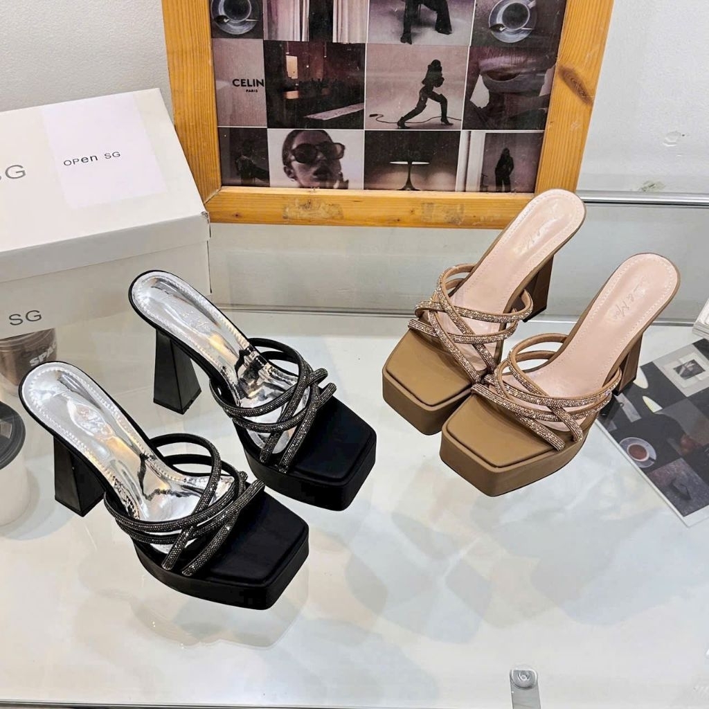 Cao gót dây đá đan gót nhọn 12p