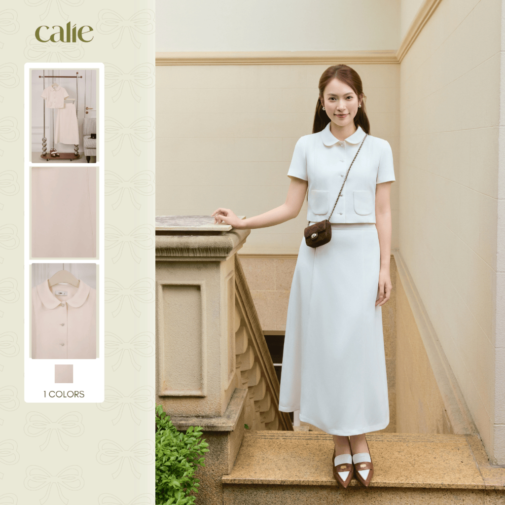 (Little Women) Chân váy Tuytsi form basic thanh lịch phối Áo cách điệu 2 ly bên thời trang thiết kế 