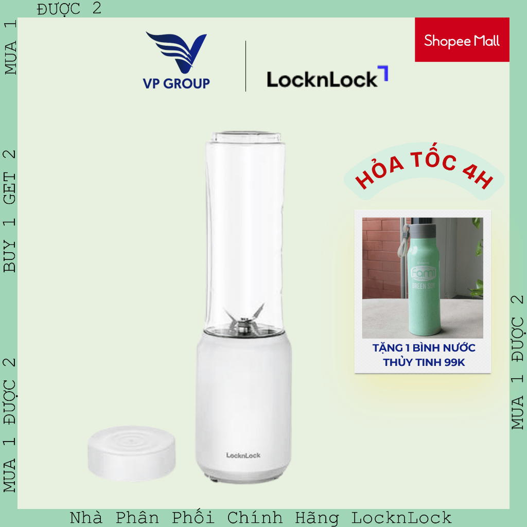 EJM433WHT Máy xay sinh tố Mini Locknlock - 150 W, 280 ml - Màu trắng_Xay được đã nhuyễn nhỏ, trái câ
