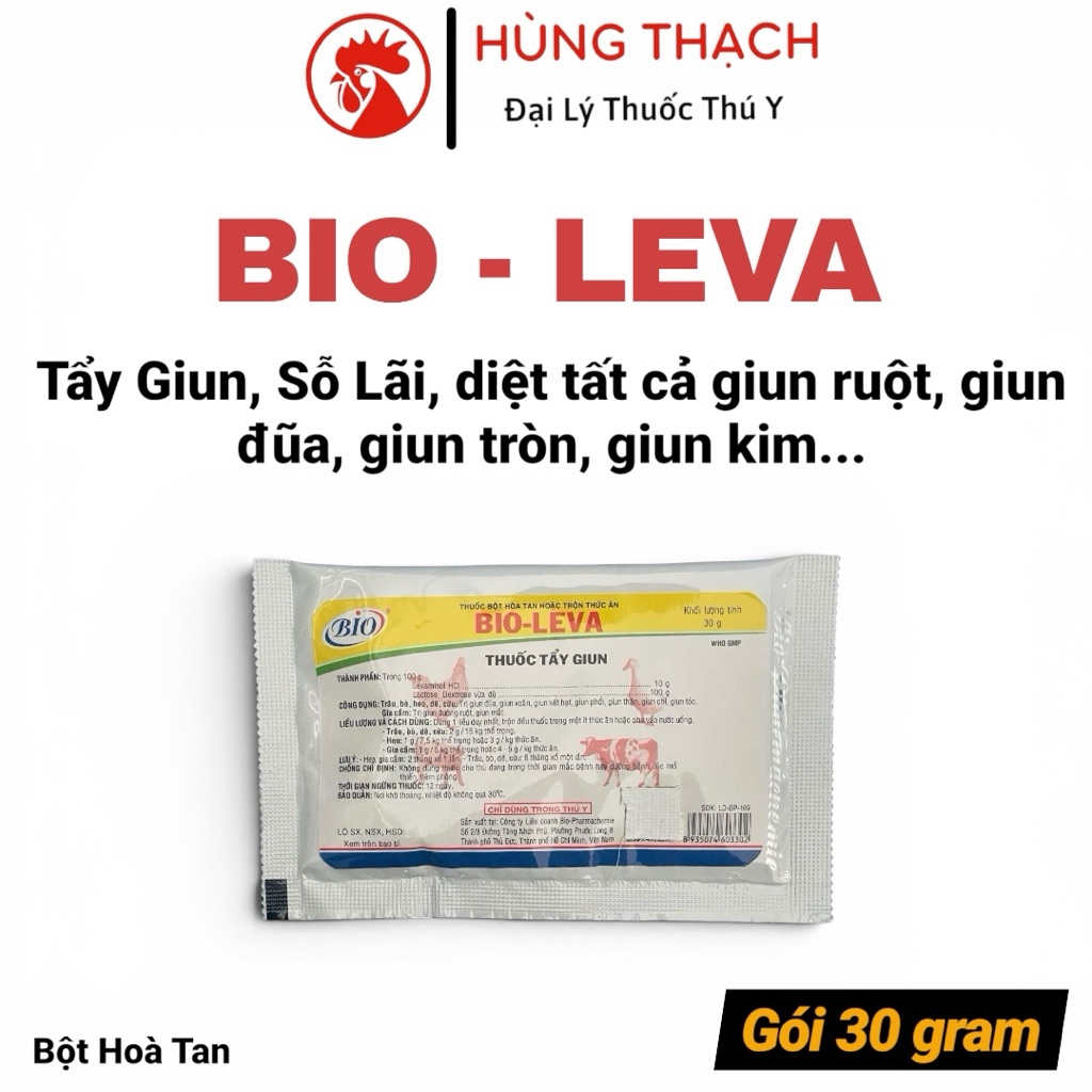 BIO LEVA (30g,10g) gói tẩy giun, sỗ lãi đường ruột, giun đũa, giun kim, giun mắt gà, heo, bò, vịt