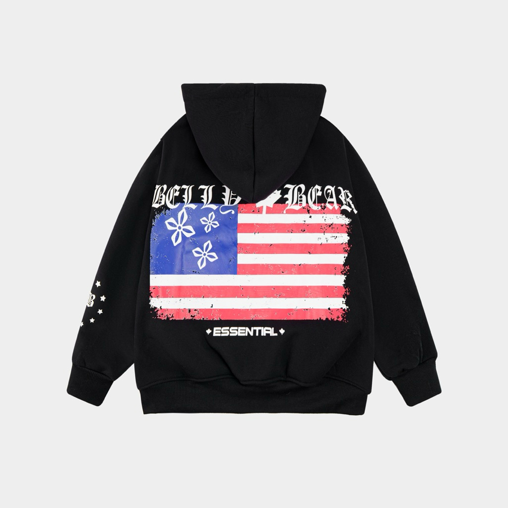 Áo Khoác Nỉ Bông BELLY BEAR Flag Form Rộng Thiết Kế Sọc Unisex