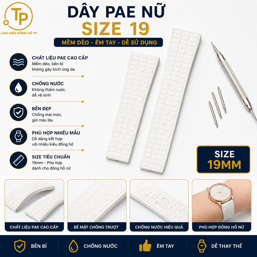 dây PAE nữ 19mm, dây đồng hồ nữ 19mm, dây đồng hồ Patek nữ, dây cao su đồng hồ nữ, dây đeo đồng hồ n