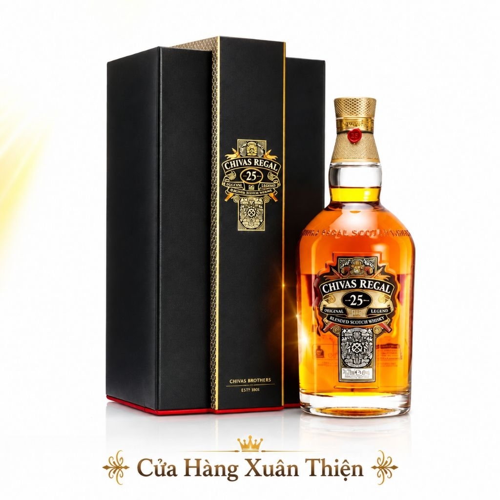 Vỏ Chai Chivas 25 Xuất Xứ Anh Có Hộp Thủy Tinh Cao Cấp .Chai Rỗng Không Có Rượu Bên Trong.
