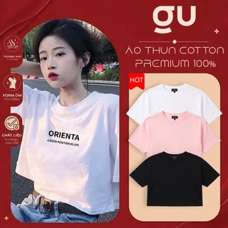 Áo Thun Croptop Nữ Y2K Cotton 100% - Áo Phông Croptop Basic Streetwear Form Lửng Cổ Tròn Mịn Đẹp Hot Trend Mới GUGUNO