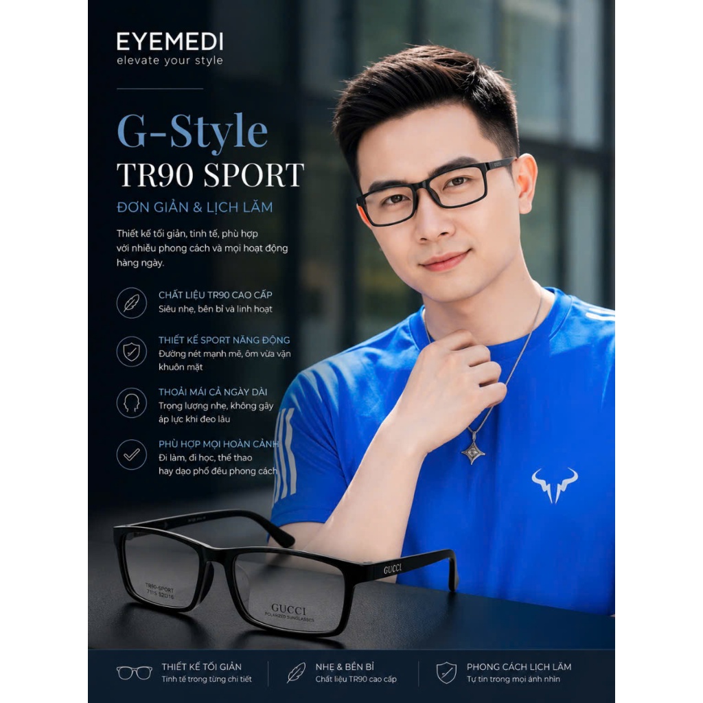 G-Style TR90 Sport - Mẫu gọng kính đơn giản nhà Eyemedi