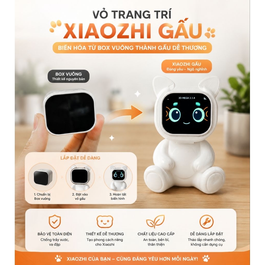 Vỏ Trang Trí Gấu Cho Loa Chatbot AI Xiaozhi (2 inch)