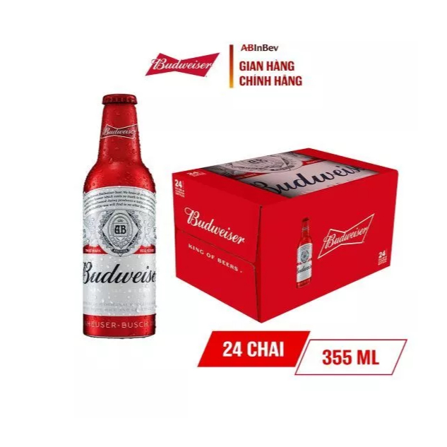 Bia Budweiser Chai Nhôm - Thùng 24 chai x 355ml (5%) - Bia Liên Doanh Mỹ – Việt Nam Sang Trọng