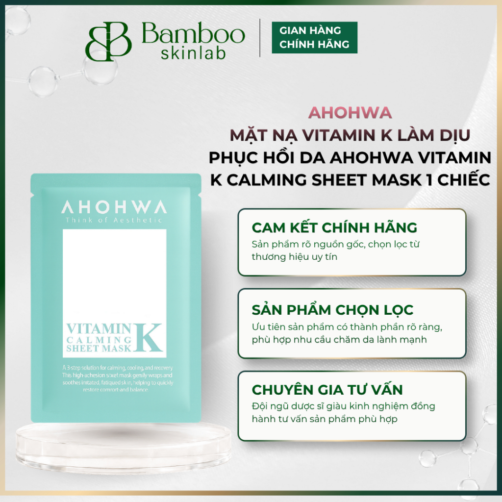 [CHÍNH HÃNG] Mặt nạ Vitamin K làm dịu phục hồi da AHOHWA Vitamin K Calming Sheet Mask 1 chiếc