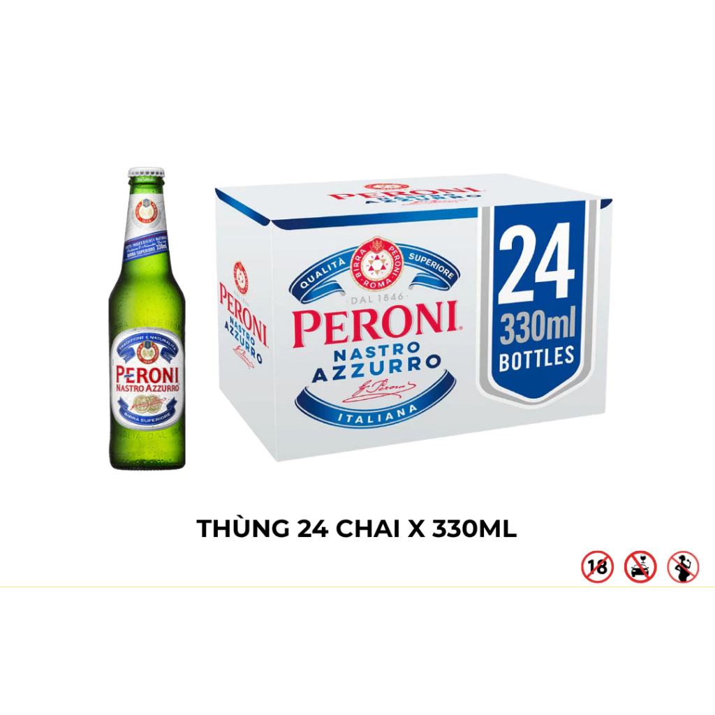 Bia Peroni Nastro Azzurro -Thùng 24 chai x 330ml (5.1%) - Nhập Khẩu Italia - Biểu Tượng Sự Tinh Tế Ý