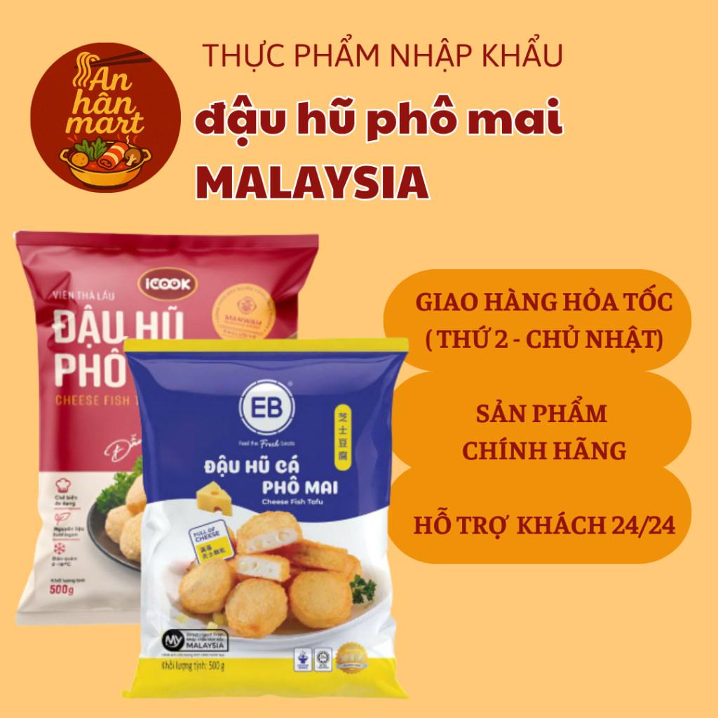 Đậu hũ phô mai EB Malaysia, đậu hũ cá phomai Manwah thả lẩu 500g
