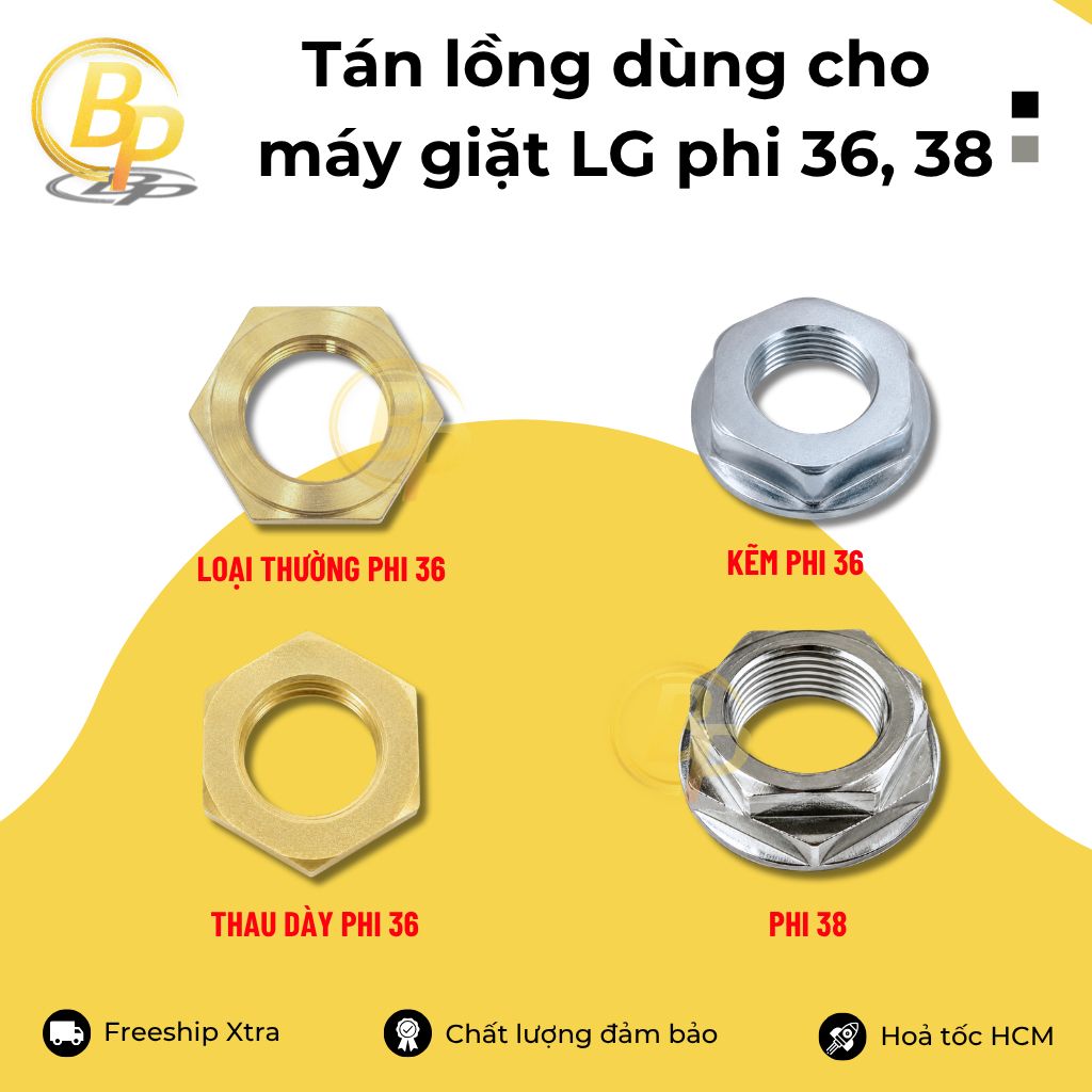 Ốc đầu khẩu hãm lồng máy giặt lục giác 36mm,38mm, tán lồng máy giặt bằng thau, kẽm