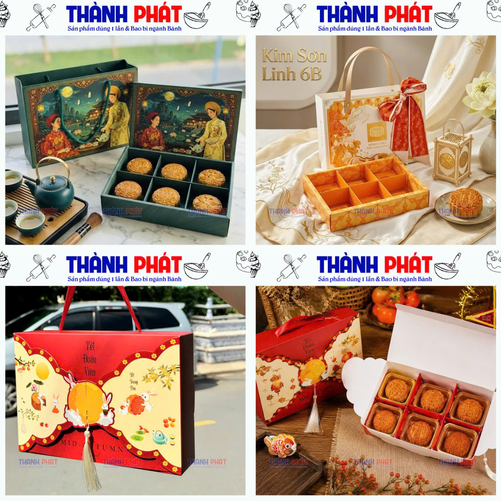 Hộp 6 bánh trung thu mini 75g - 100g  - Hộp đựng 6 bánh trung thu lava trứng chảy - Tổng hộp bao bì 