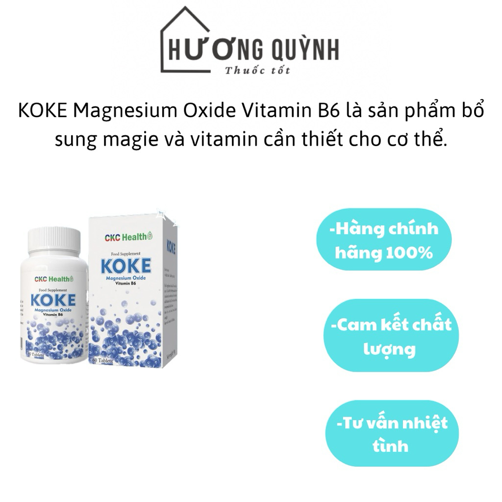 KOKE Magnesium Oxide Vitamin B6 CKC Health Hộp 60 Viên – Bổ Sung Magie, Vitamin B6