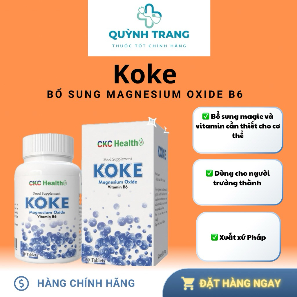KOKE Magnesium Oxide Vitamin B6 CKC Health Hộp 60 Viên – Bổ Sung Magie, Vitamin B6