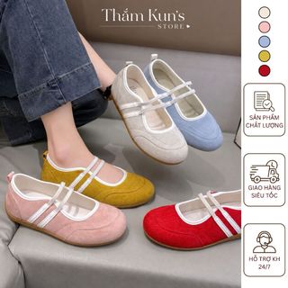 Giày thể thao ballet nữ da lộn đế bệt mũi tròn quai chun nhiều màu sắc, giày ba lê nữ ôm chân mềm nhẹ năng động dễ phối