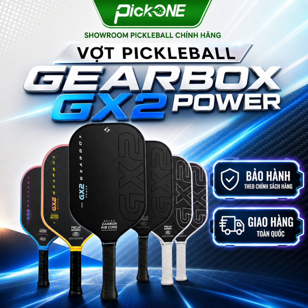 Vợt Pickleball Gearbox GX2 Power 16mm Chính Hãng | Vợt Pickleball Dáng Hybrid/Elongated