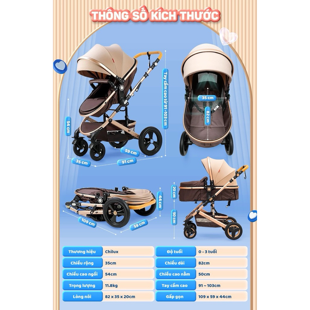 xe đẩy nôi chilux v1.6 chính hãng