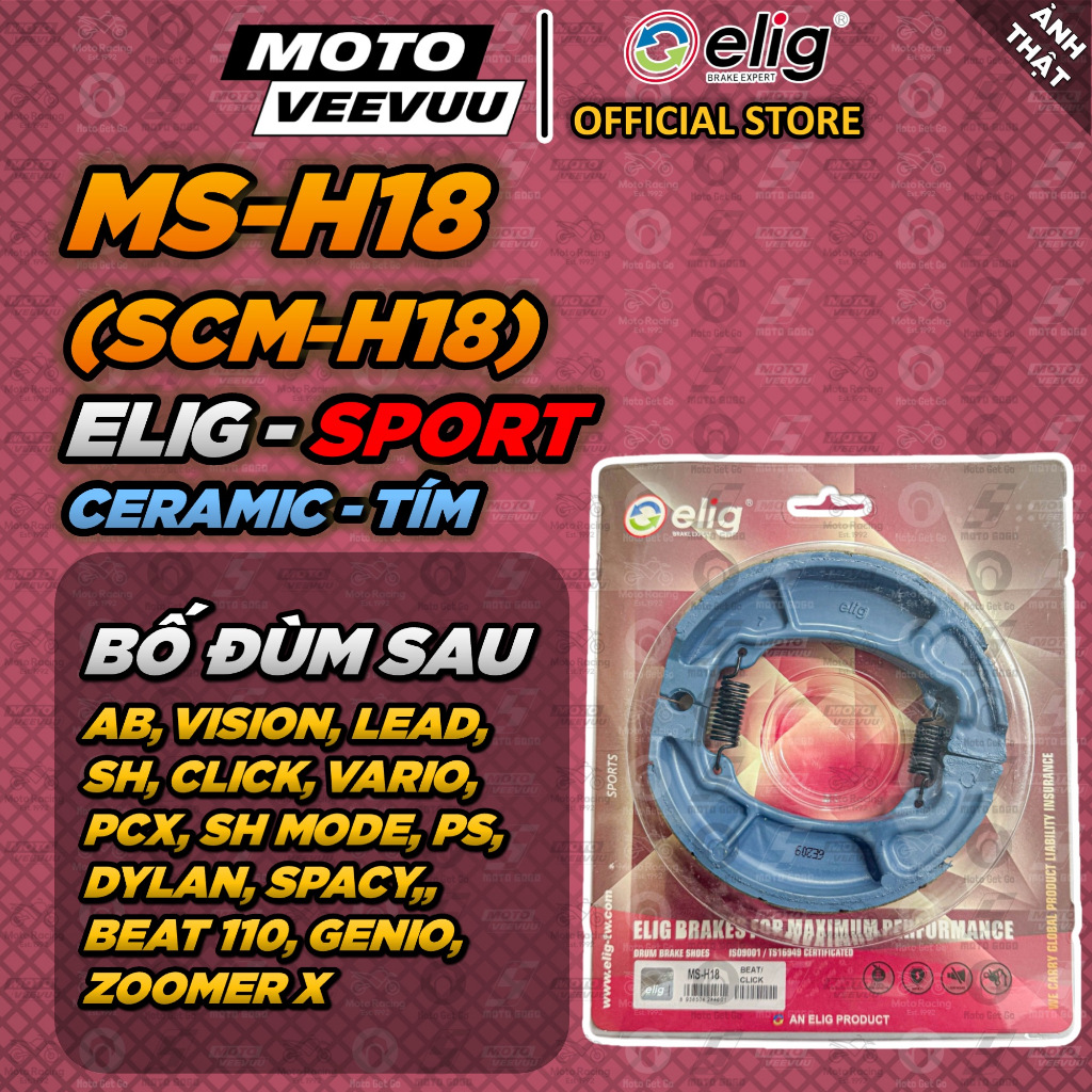 [MTVV] Bố thắng má phanh đùm ELIG SPORTS MS-H18 SCM-H18 CERAMIC Bố Sau xe ga Honda AB Vario Vision S