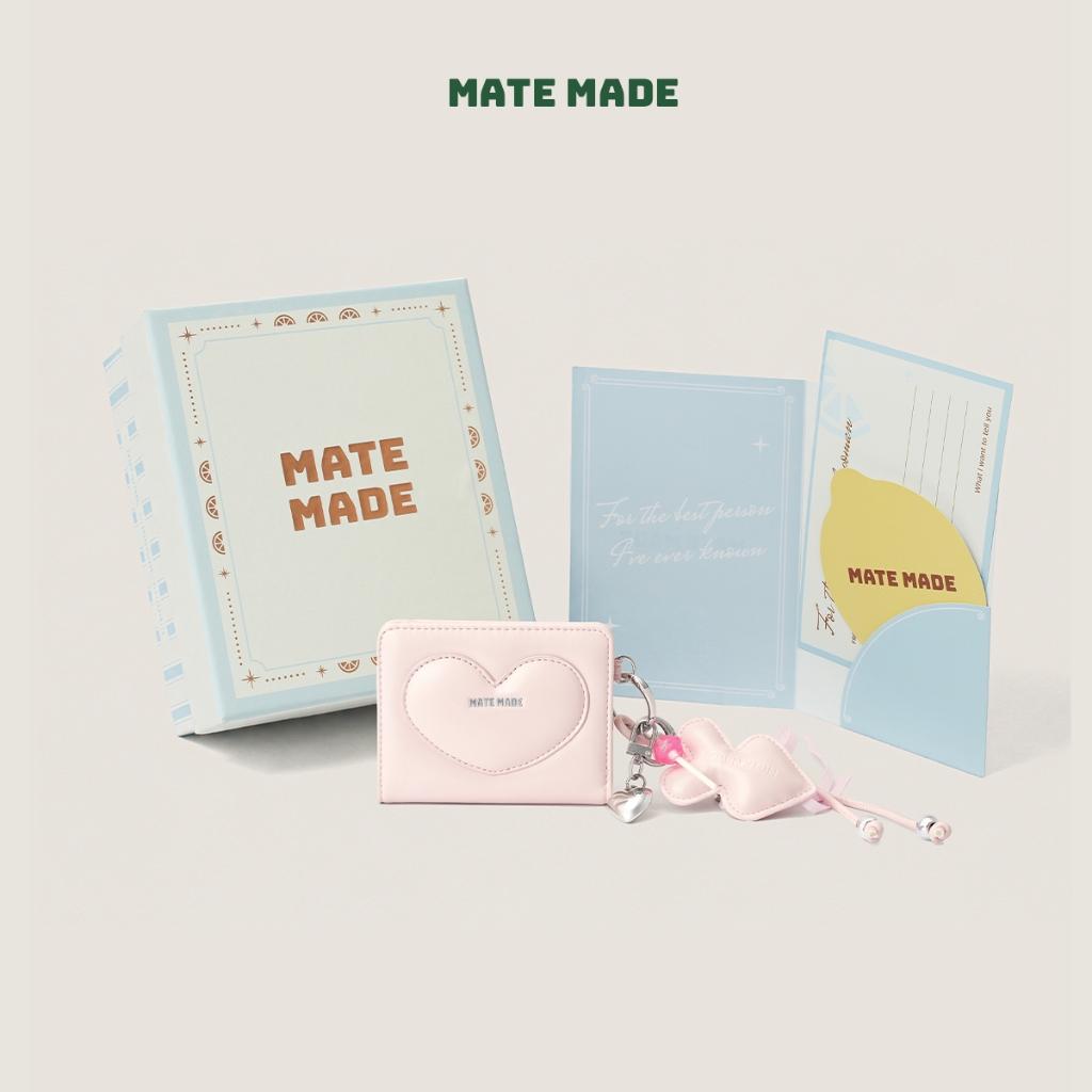 Set Quà Tặng MATE MADE Ví Kèm Charm, Hộp Quà Xanh Kẻ Trắng (Tặng Bạn Thân, Bạn Gái)