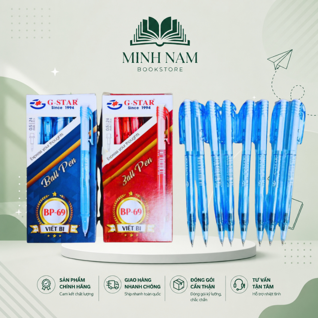 (Hộp 24 cây) Bút Bi 0.5mm G-Star BP69 Mực Xanh, Đỏ Sản Xuất Tại Malaysia - Viết êp giá siêu rẻ