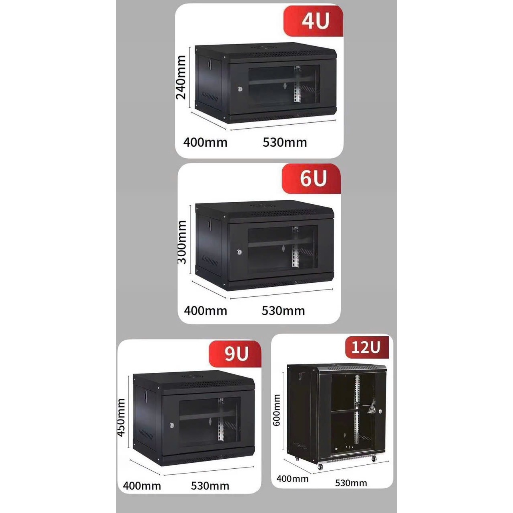 Tủ Rack 9U 12U lăp ghép tủ treo tường  sơn tĩnh điện, Ổ cắm điện 6 lỗ cho tủ 19inch (PDU)