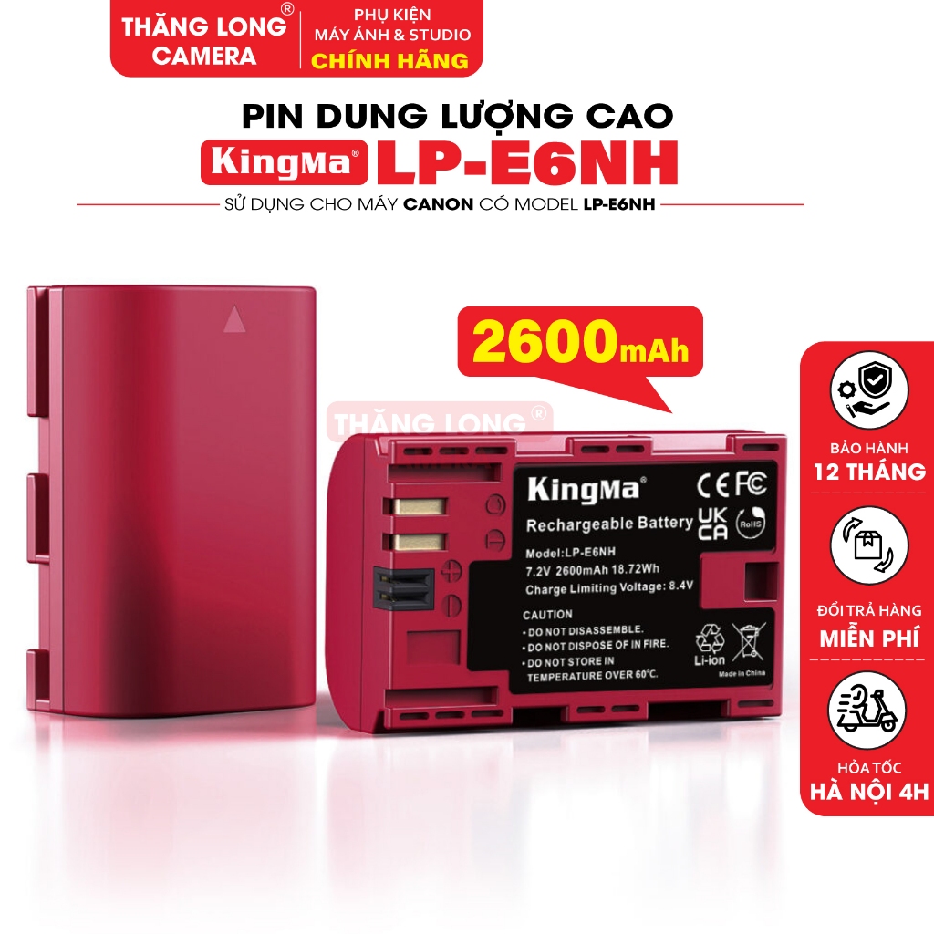 Pin KingMa LP-E6NH 2600mAh Dung Lượng Cao Cho Canon EOS R5 R6 R6 Mark II R7 R5 Mark II 5D Mark IV 6D