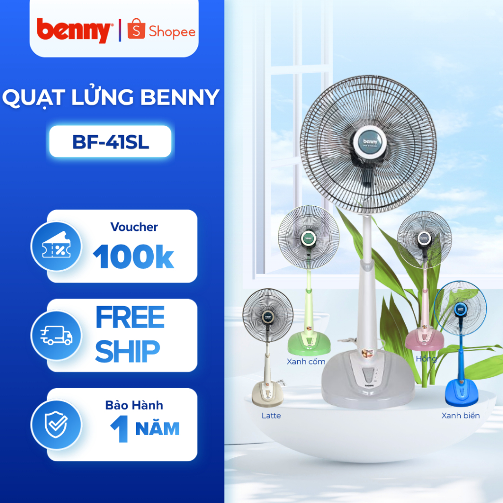 Quạt lửng Thái lan Benny Siêu Mát Siêu Êm BF-41SL, Red/Green/Grey/Pink, 60W, 60m3/phút, cánh 40cm