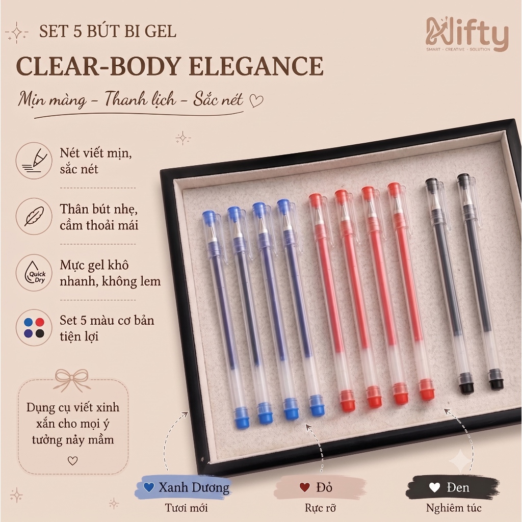 Combo 10 Bút mực gel Đen/Đỏ/Xanh Nifty/ Bút bi viết vở